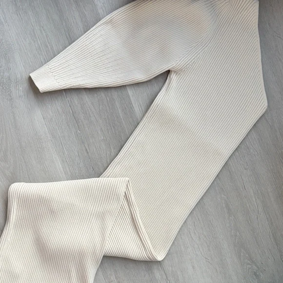 Zara Cream Wide Leg Ribbed Pants - Picture 3 of 4